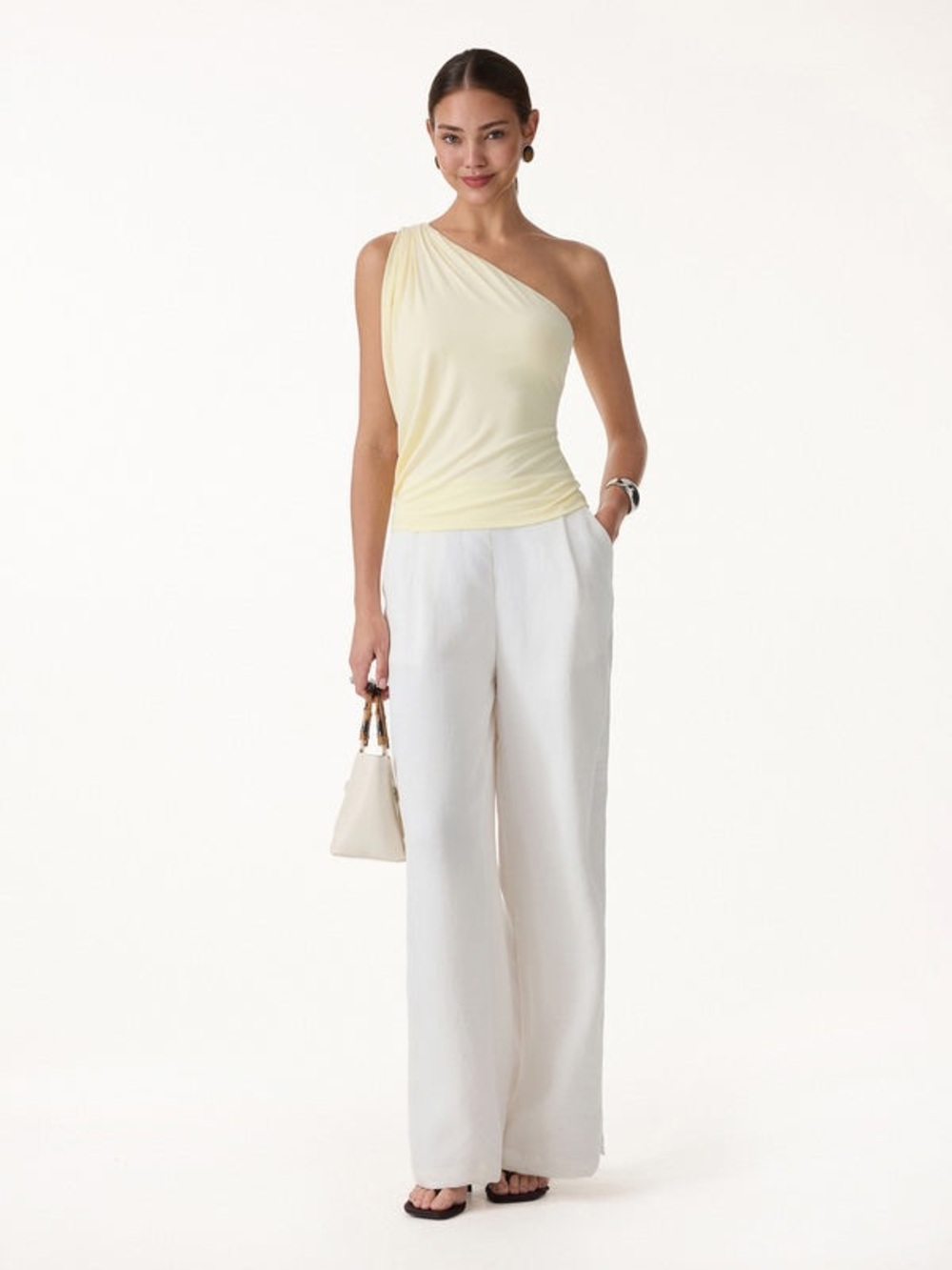OGL One Shoulder Cropped Bra Top Pale Yellow NWT Small MSRP $49